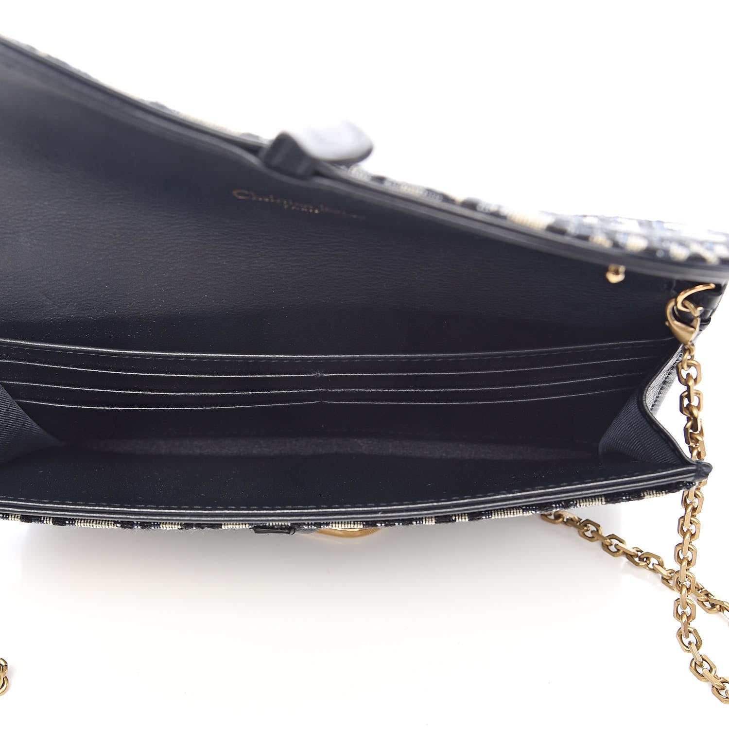 Christian Dior Oblique Saddle Chain Wallet Blue 5 of 11
