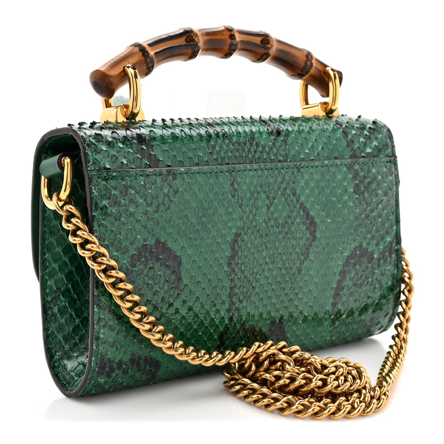 Gucci Snakeskin Mini Diana Bamboo Top Handle Clutch Emerald 3 of 11