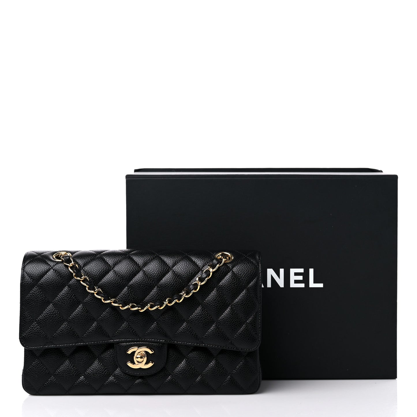 Caviar Quilted Medium Double Flap Black