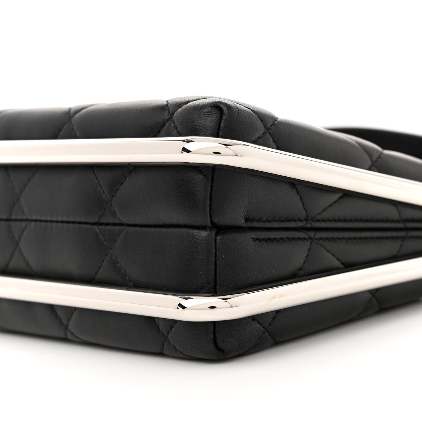 Quilted Lambskin Metal Bar Clutch Bag Black