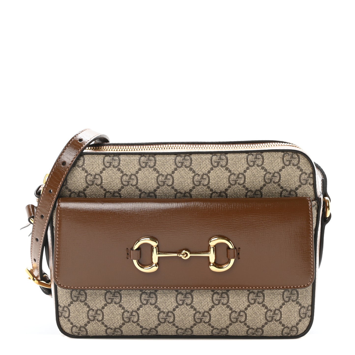 GG Supreme Monogram Small Horsebit 1955 Shoulder Bag Beige Brown Sugar