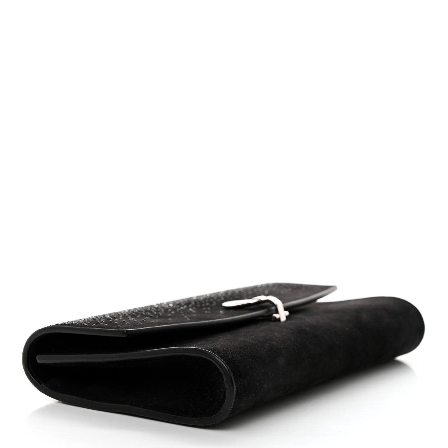 Suede Crystal Gancini Wallet On Chain Black
