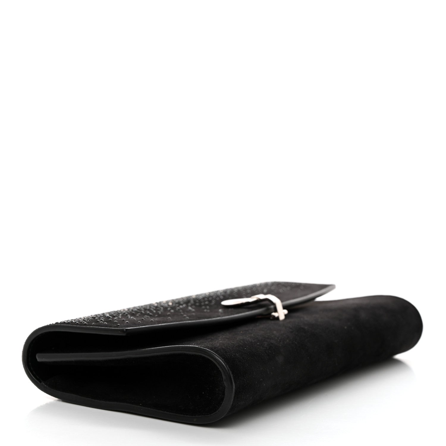 Salvatore Ferragamo Suede Crystal Gancini Wallet On Chain Black 4 of 8