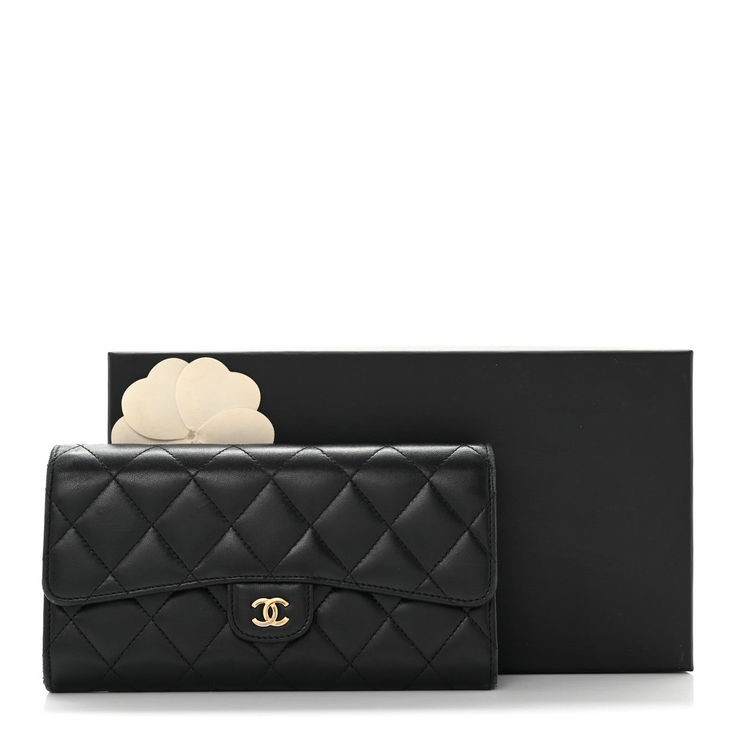 Chanel Lambskin Quilted Large Flap Gusset Wallet Black 19 of 19