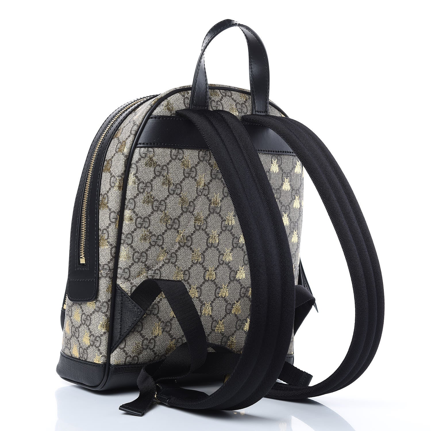 Gucci GG Supreme Monogram Bees Print Small Day Backpack Beige Oro Black 3 of 11