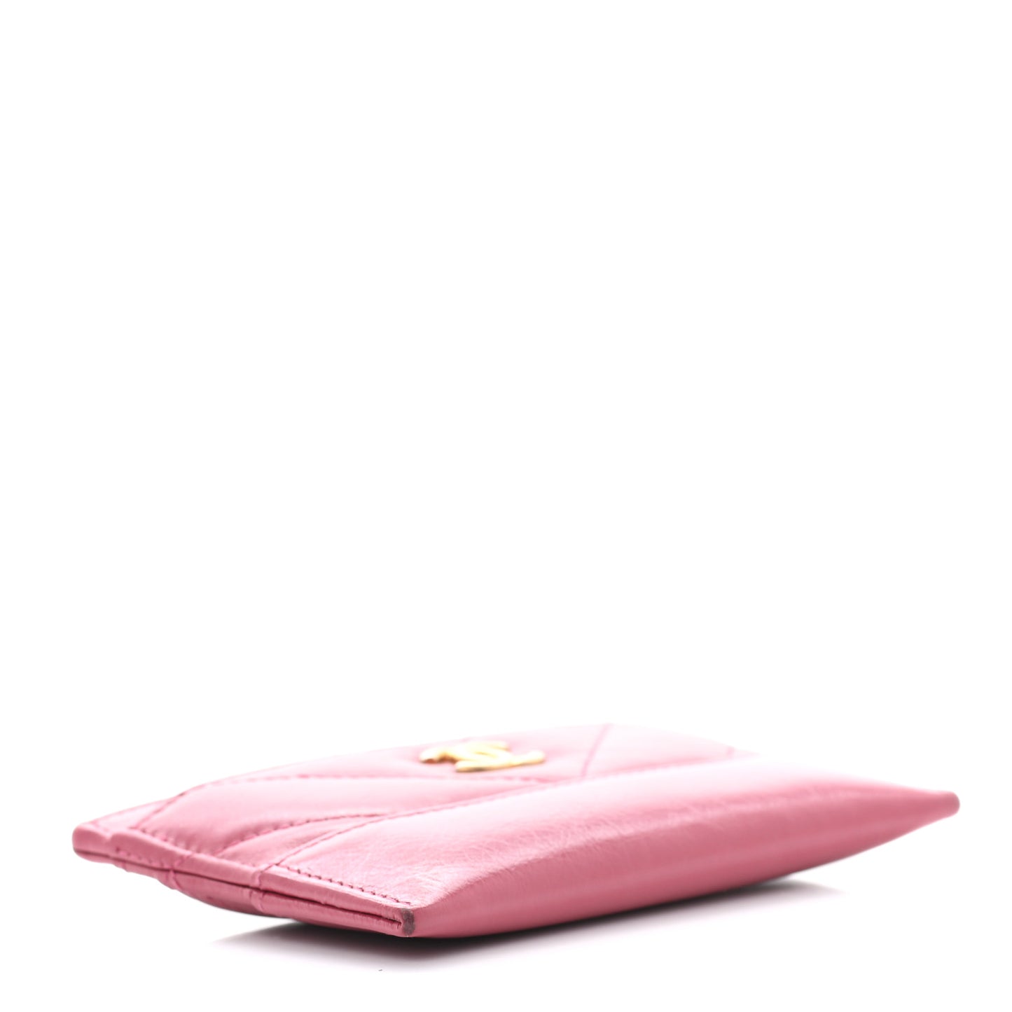 Aged Calfskin Chevron Quilted Gabrielle Card Holder Wallet Dark Pink