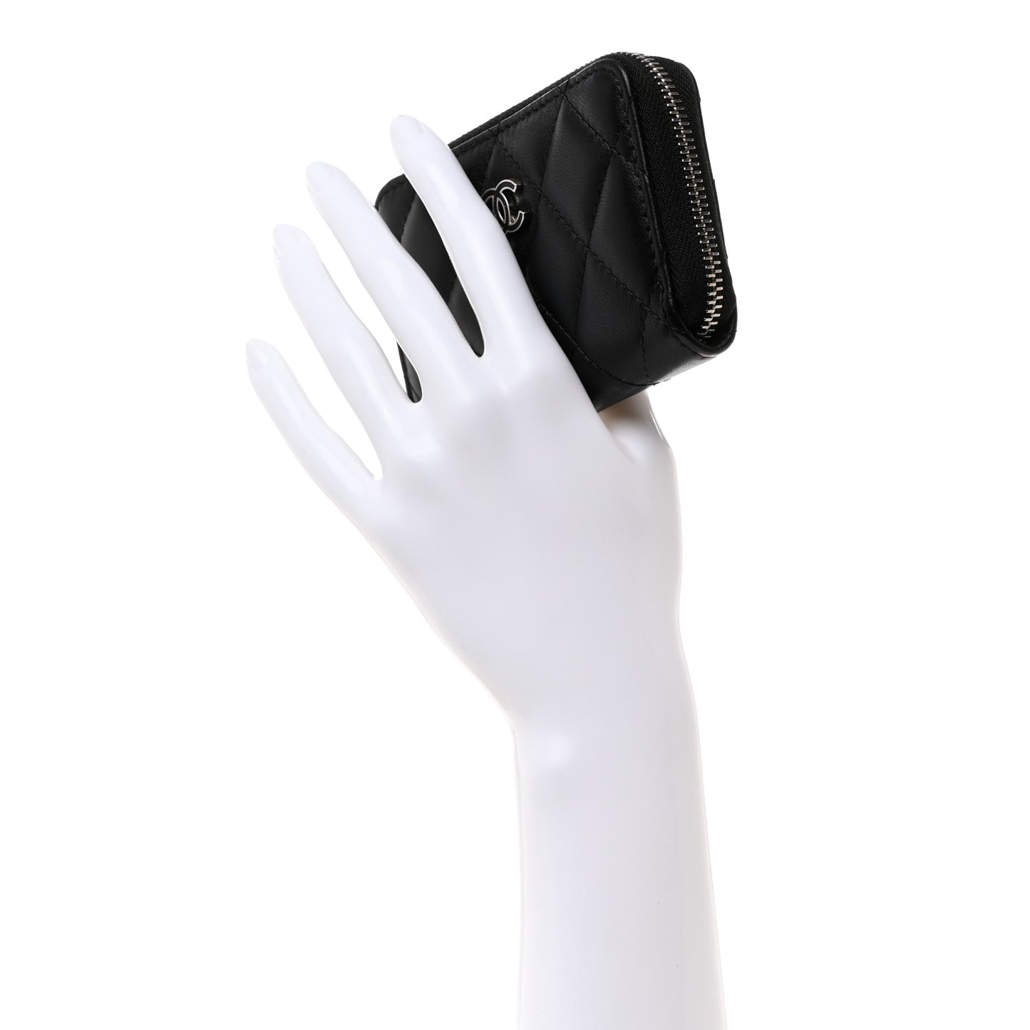 Lambskin Quilted Zip Coin Purse Black