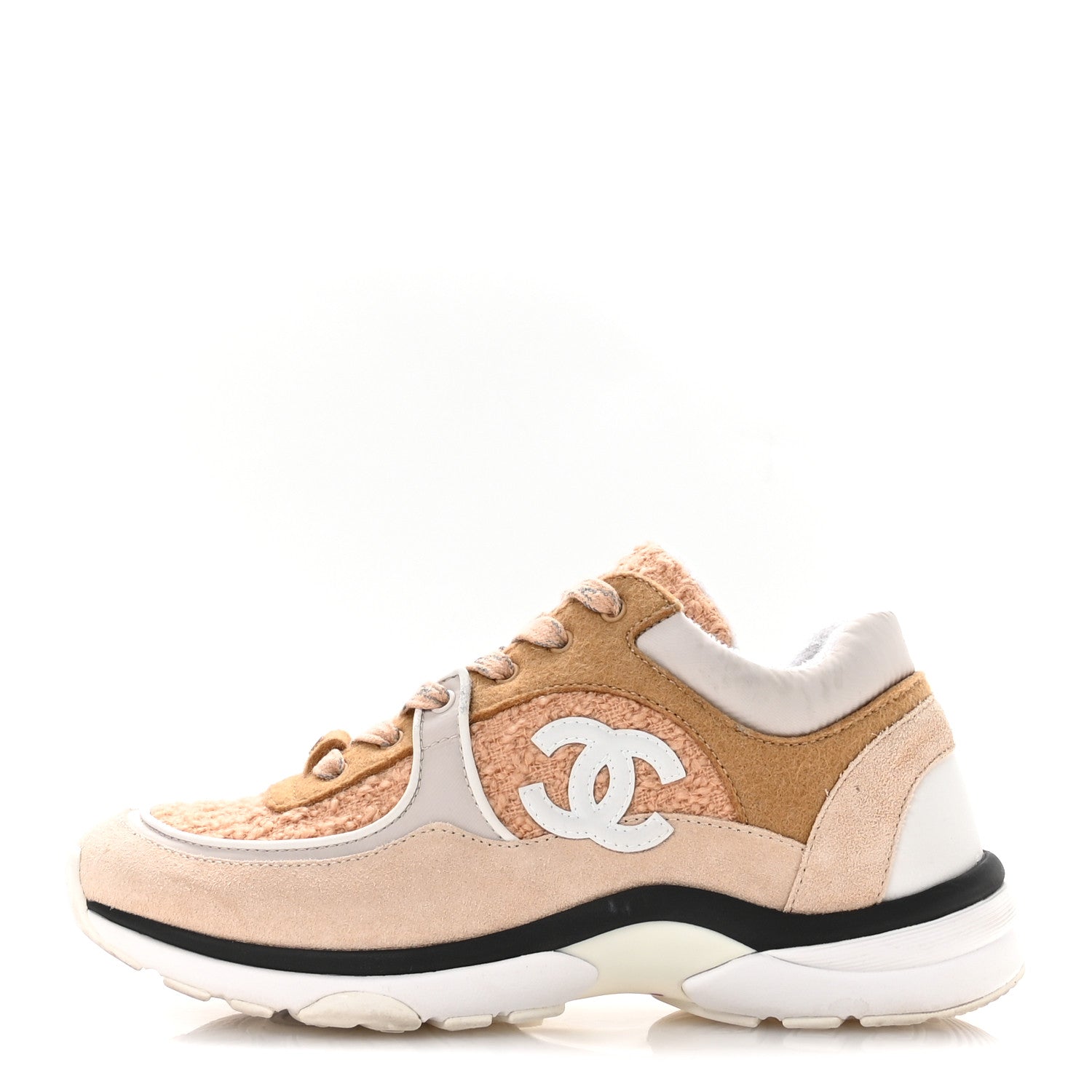 Chanel Suede Tweed Felt CC Sneakers 36.5 Beige 1 of 8