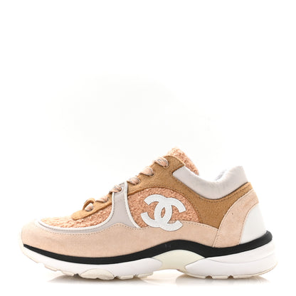 Chanel Suede Tweed Felt CC Sneakers 36.5 Beige 1 of 8