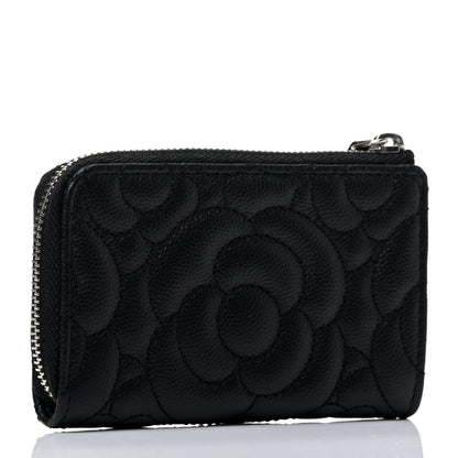 Chanel Caviar Camellia Embossed Key Holder Case Black 2 of 4