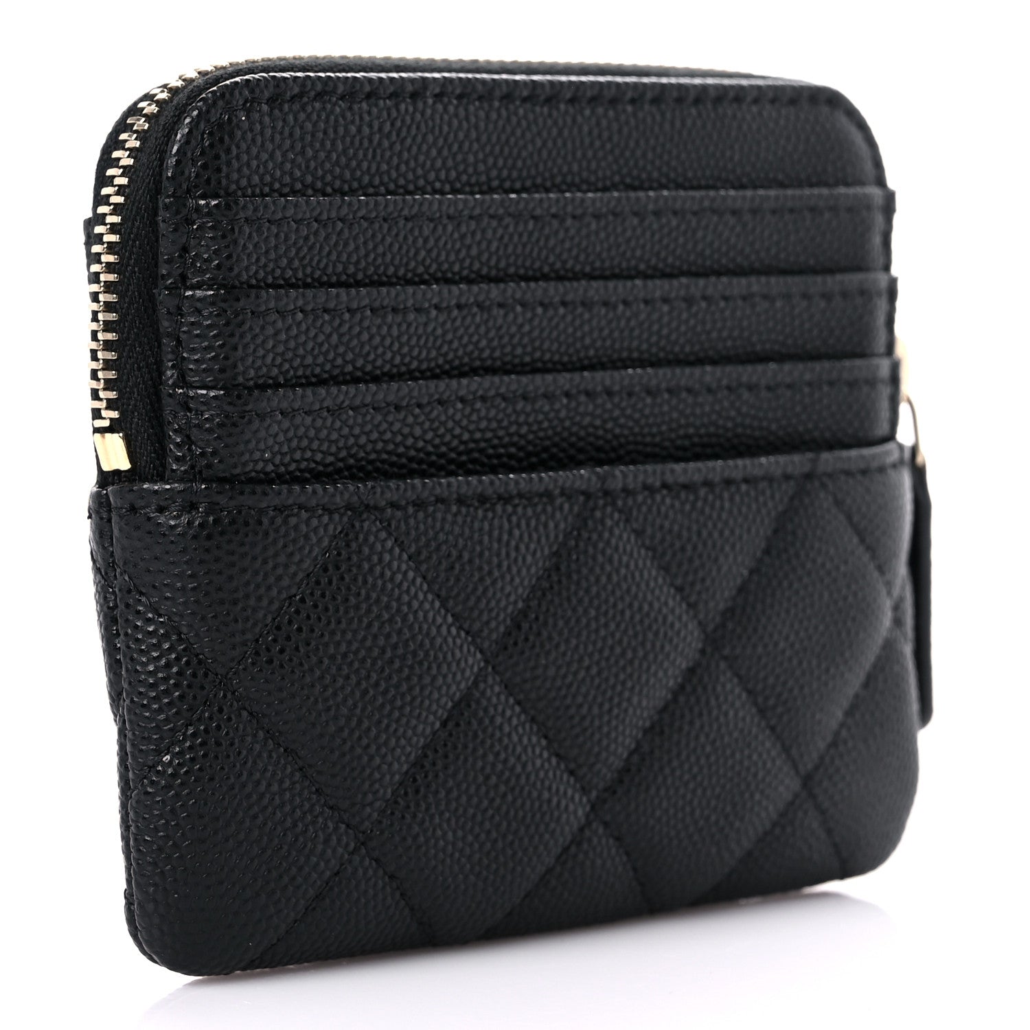 Chanel Caviar Quilted Zip Card Holder Wallet Black 3 of 8