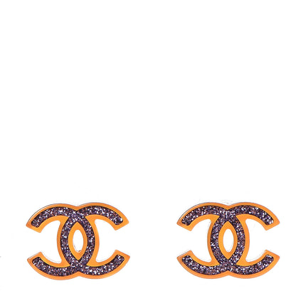 Chanel Glitter Resin CC Earrings Yellow Pink 1 of 5