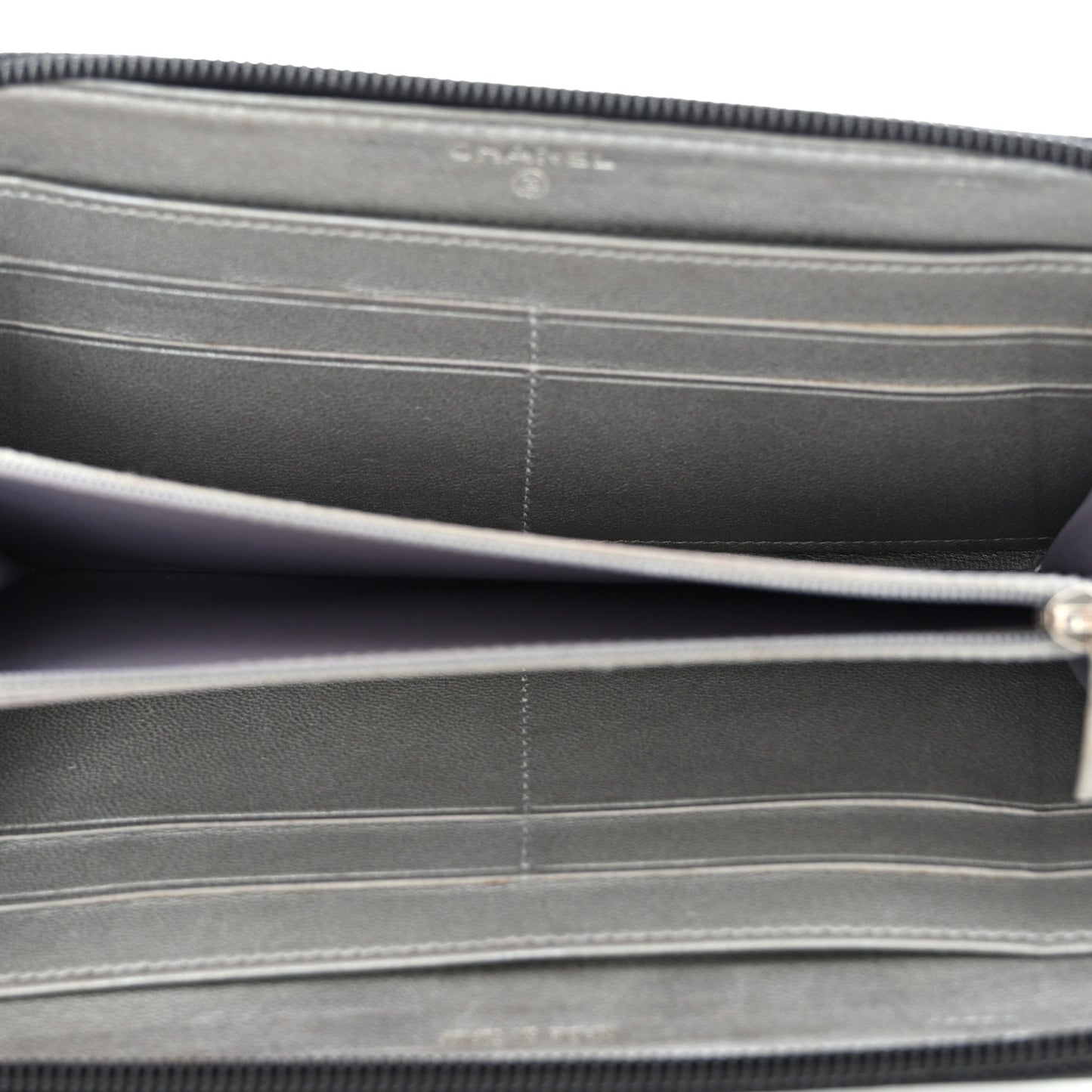 Lambskin Camellia Embossed Large Zip Around Gusset Wallet Black