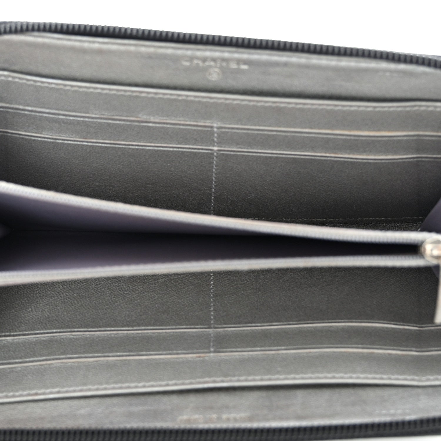 Chanel Lambskin Camellia Embossed Large Zip Around Gusset Wallet Black 5 of 10