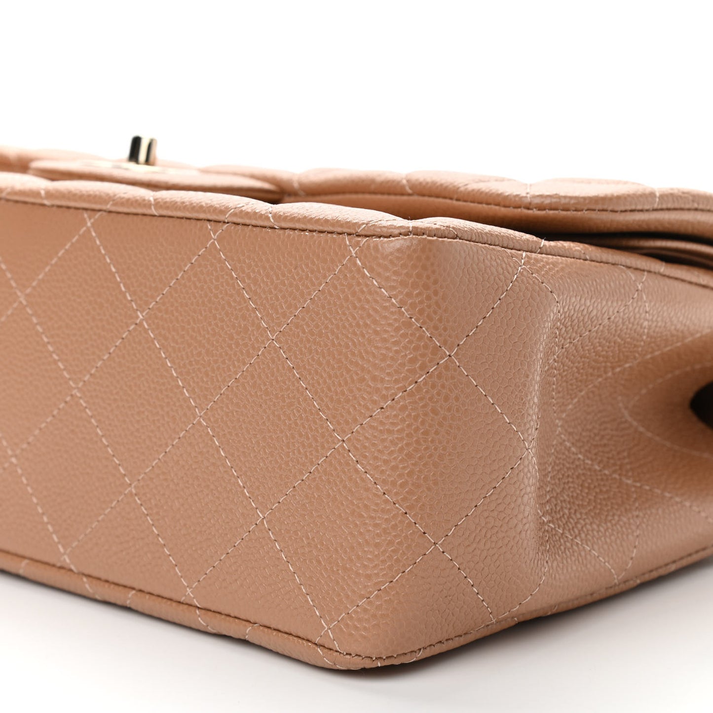 Caviar Quilted Jumbo Double Flap Beige