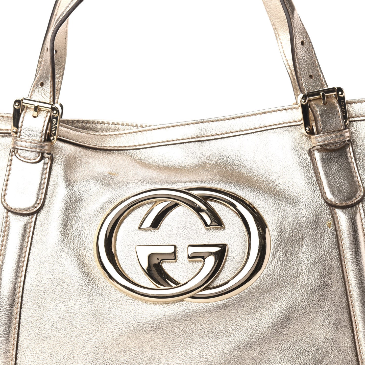 Metallic Calfskin Medium Britt Tote Platinum