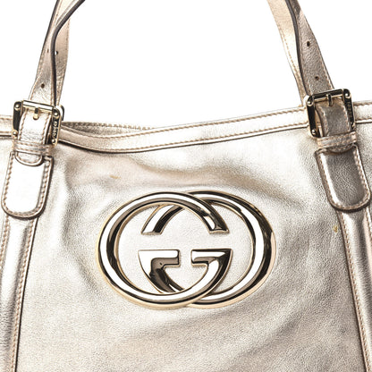 Gucci Metallic Calfskin Medium Britt Tote Platinum 14 of 14