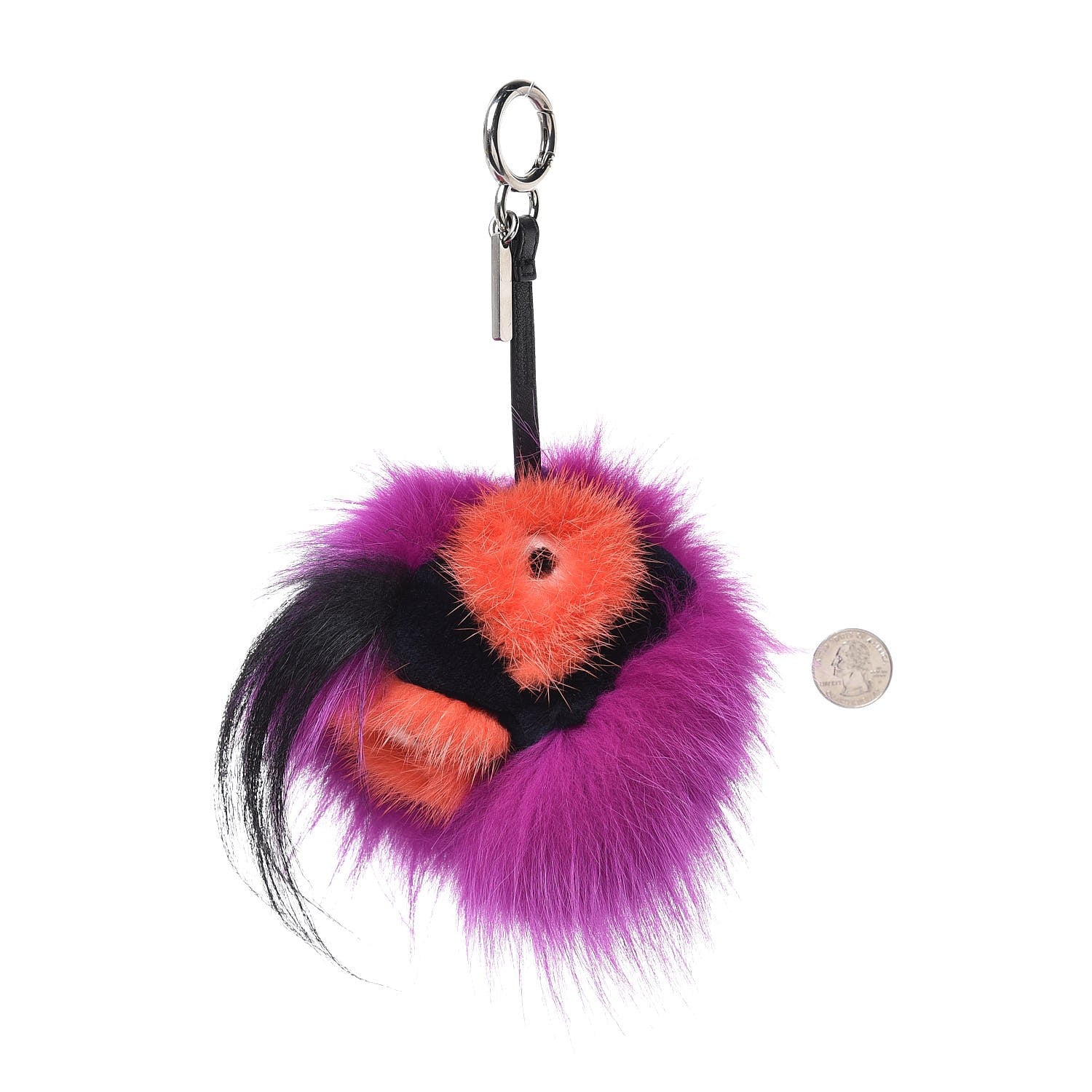 Fendi Fox Mink Goat Fur Oret Monster Bag Bug Charm Orchid Black 2 of 5