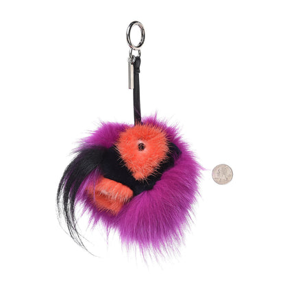 Fendi Fox Mink Goat Fur Oret Monster Bag Bug Charm Orchid Black 2 of 5