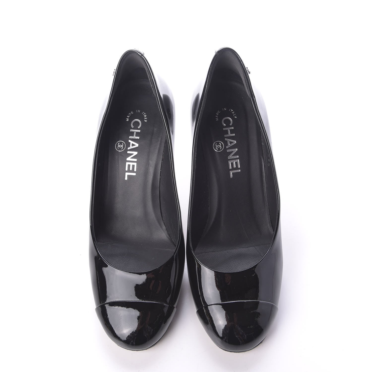 Chanel Patent Calfskin Cap Toe CC Pearl Pumps 37.5 Black 6 of 10