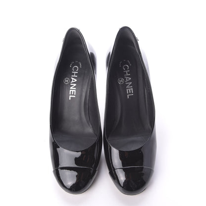 Chanel Patent Calfskin Cap Toe CC Pearl Pumps 37.5 Black 6 of 10