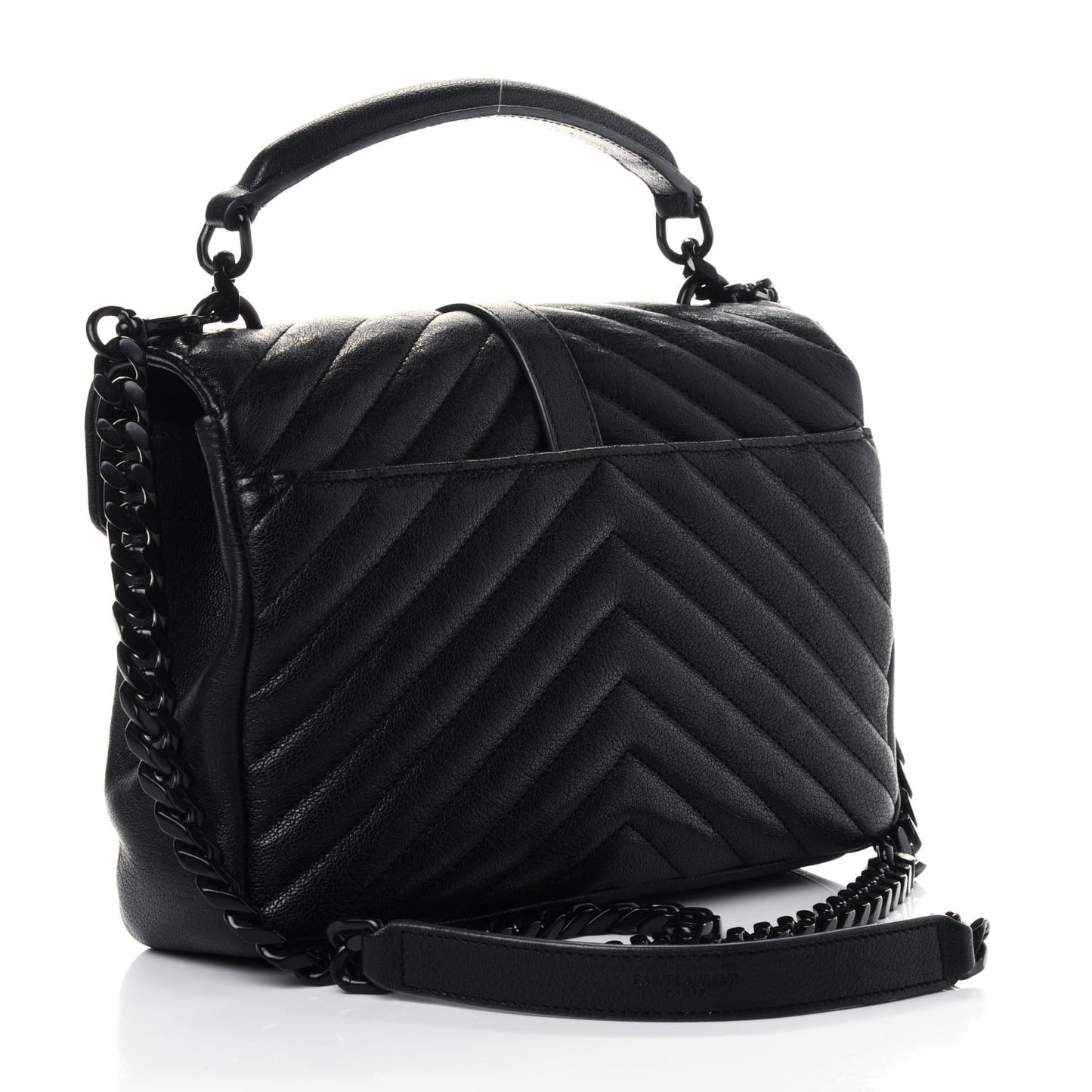 Sheepskin Matelasse Chevron Monogram Monochrome Medium College Bag Black