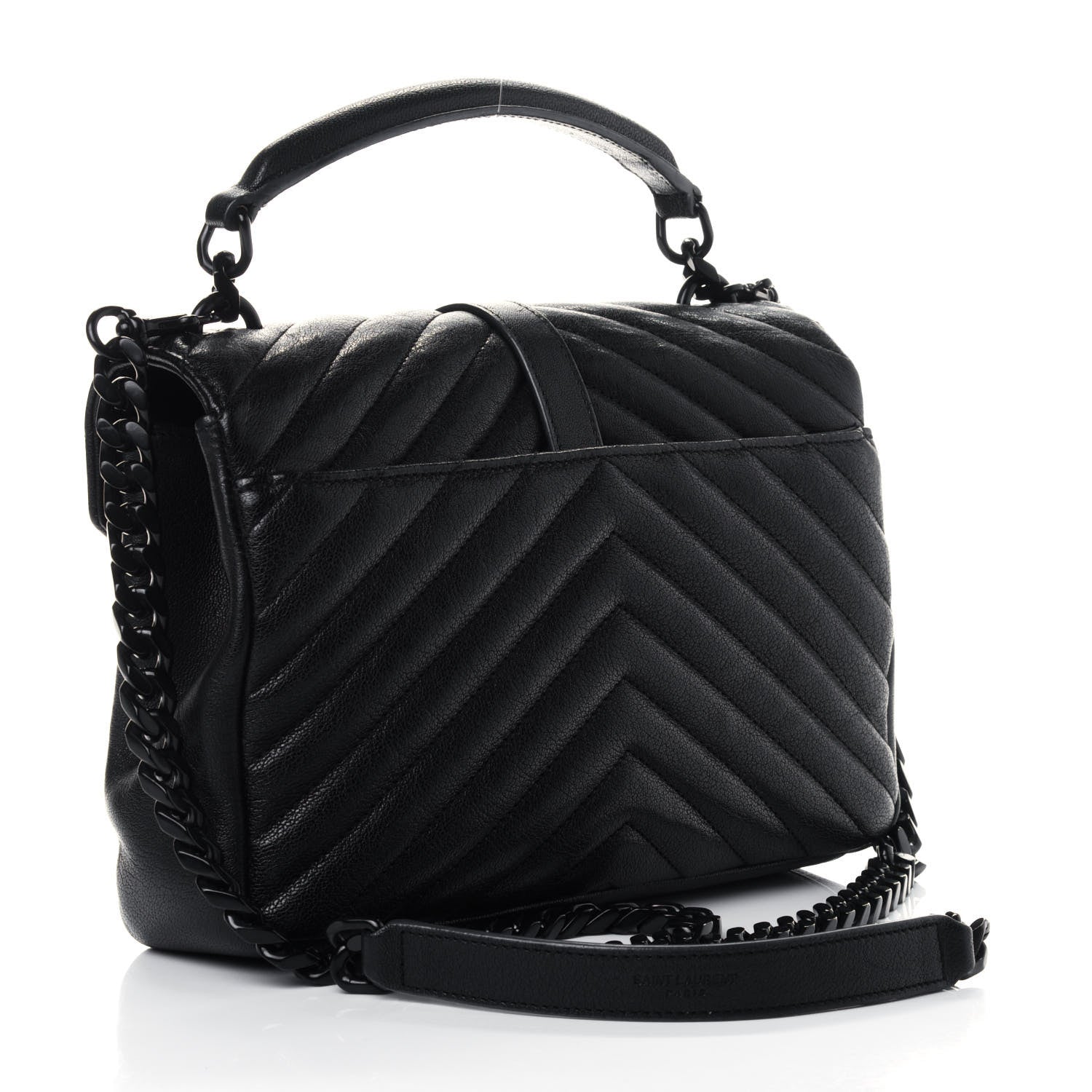 Saint Laurent Sheepskin Matelasse Chevron Monogram Monochrome Medium College Bag Black 2 of 4