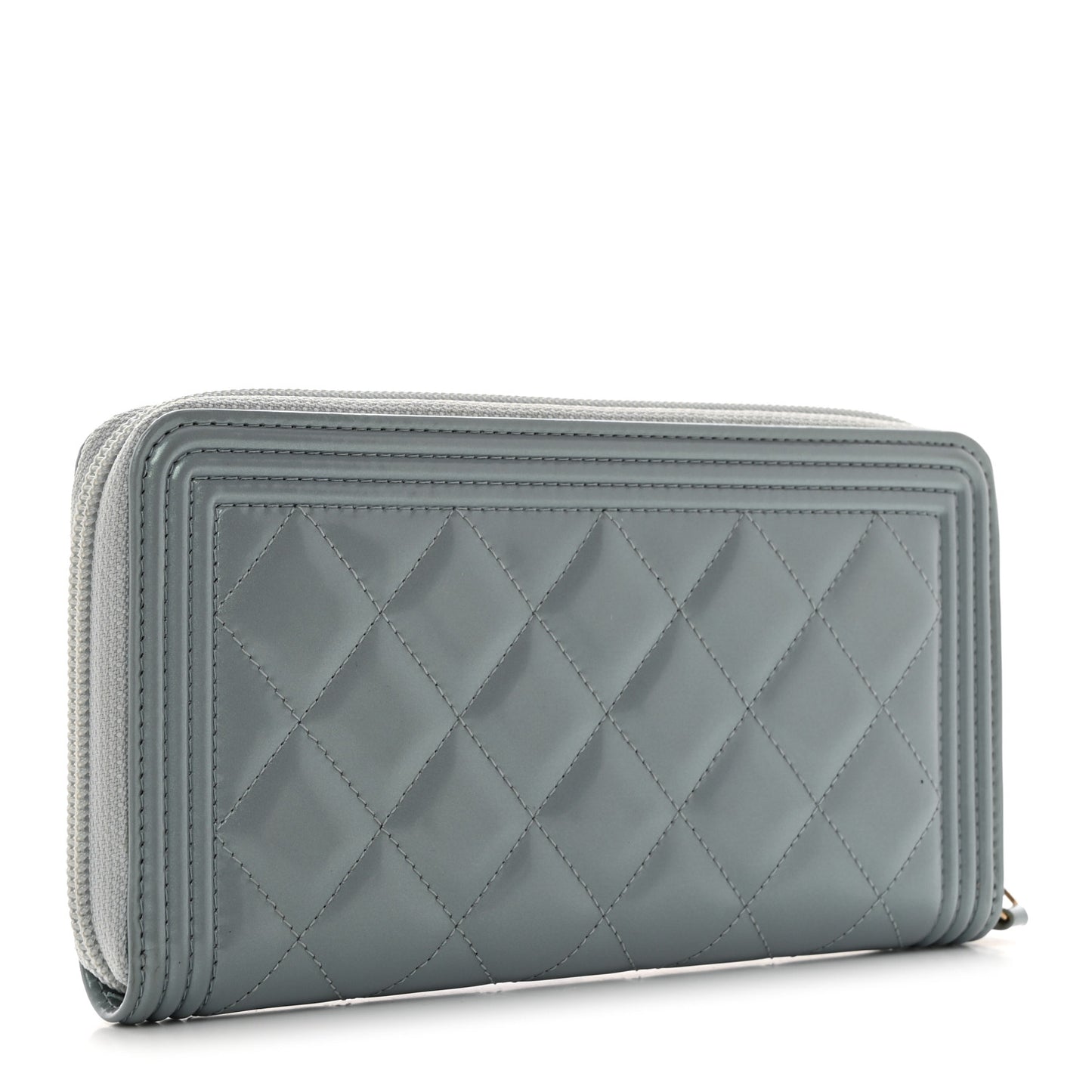 Metallic Patent Quilted Boy Zip Around Wallet Light Blue