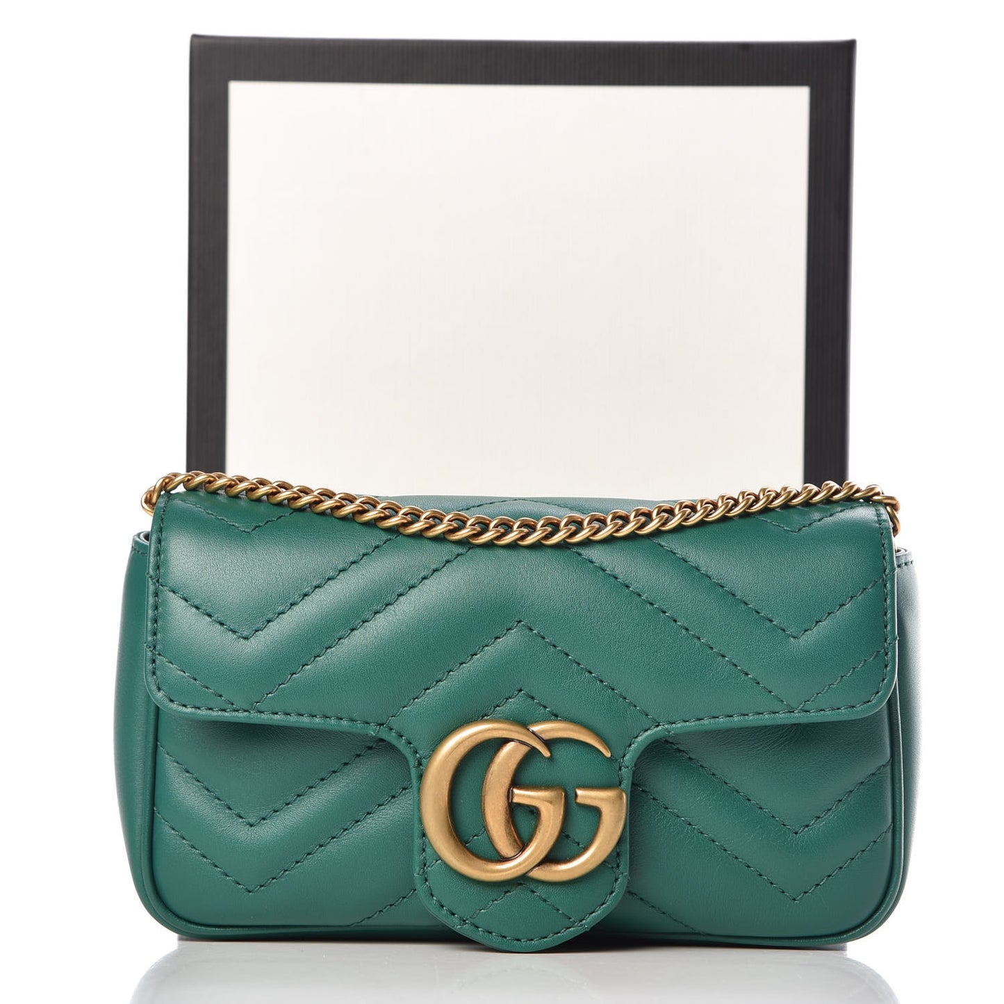 Calfskin Matelasse Super Mini GG Marmont Shoulder Bag Emerald Green
