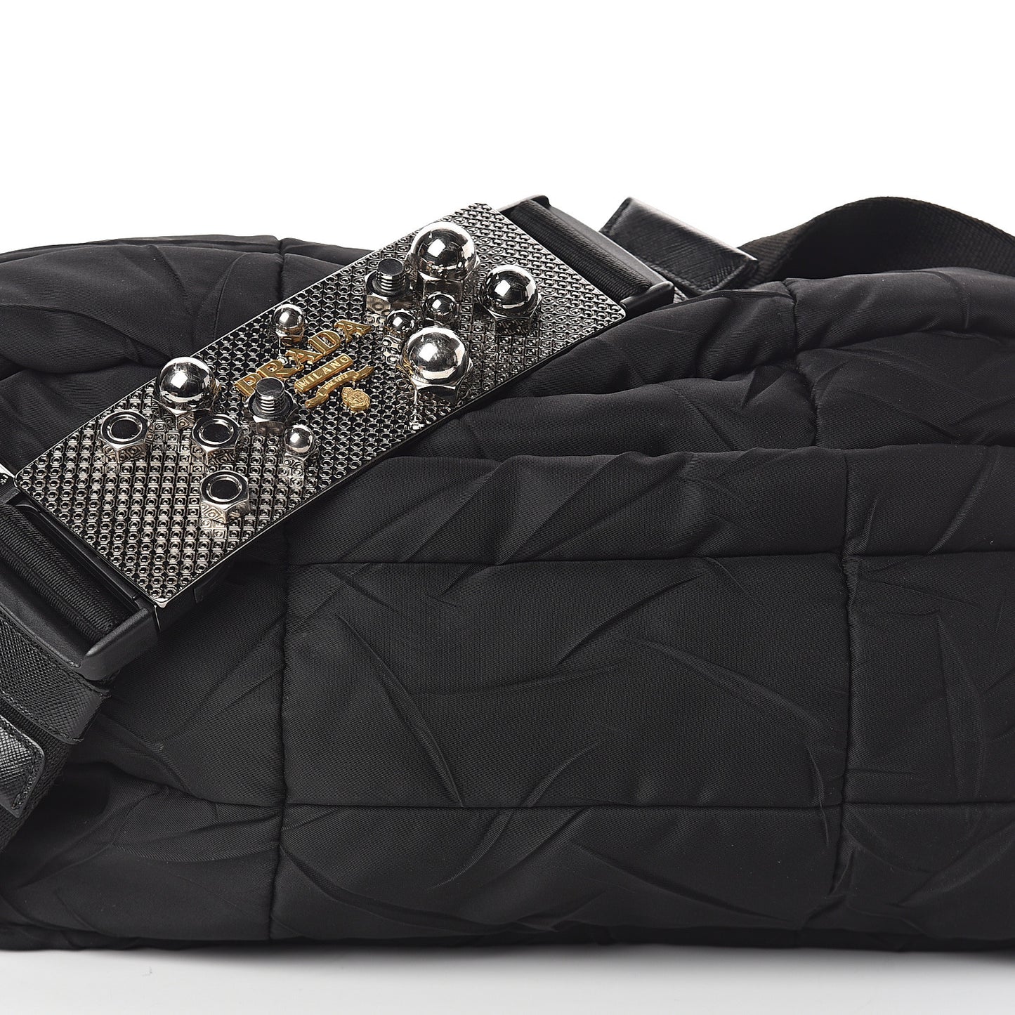 Nylon Tessuto Impuntu Quilted Shoulder Bag Black