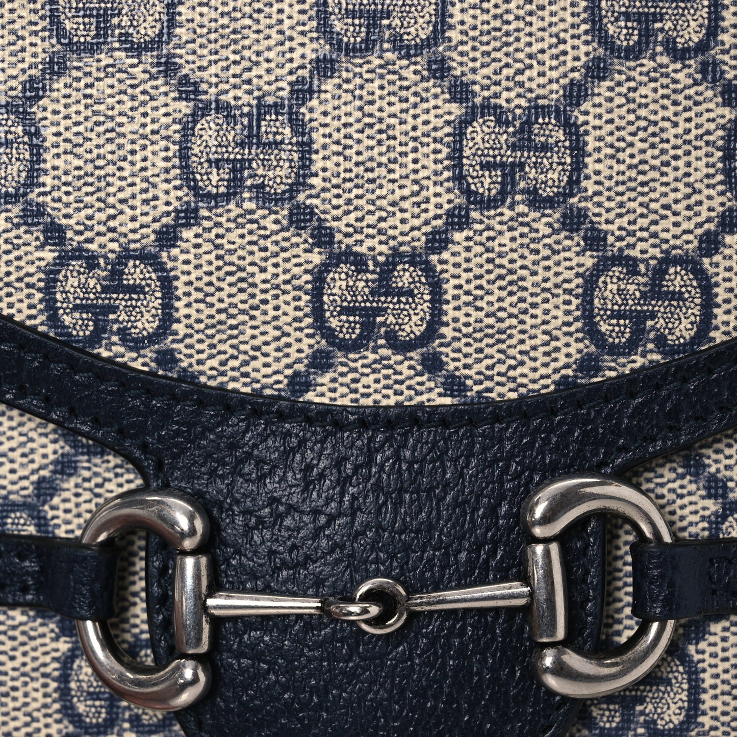 GG Supreme Monogram Textured Dollar Calfskin Mini Horsebit 1955 Crossbody Bag Beige Blue