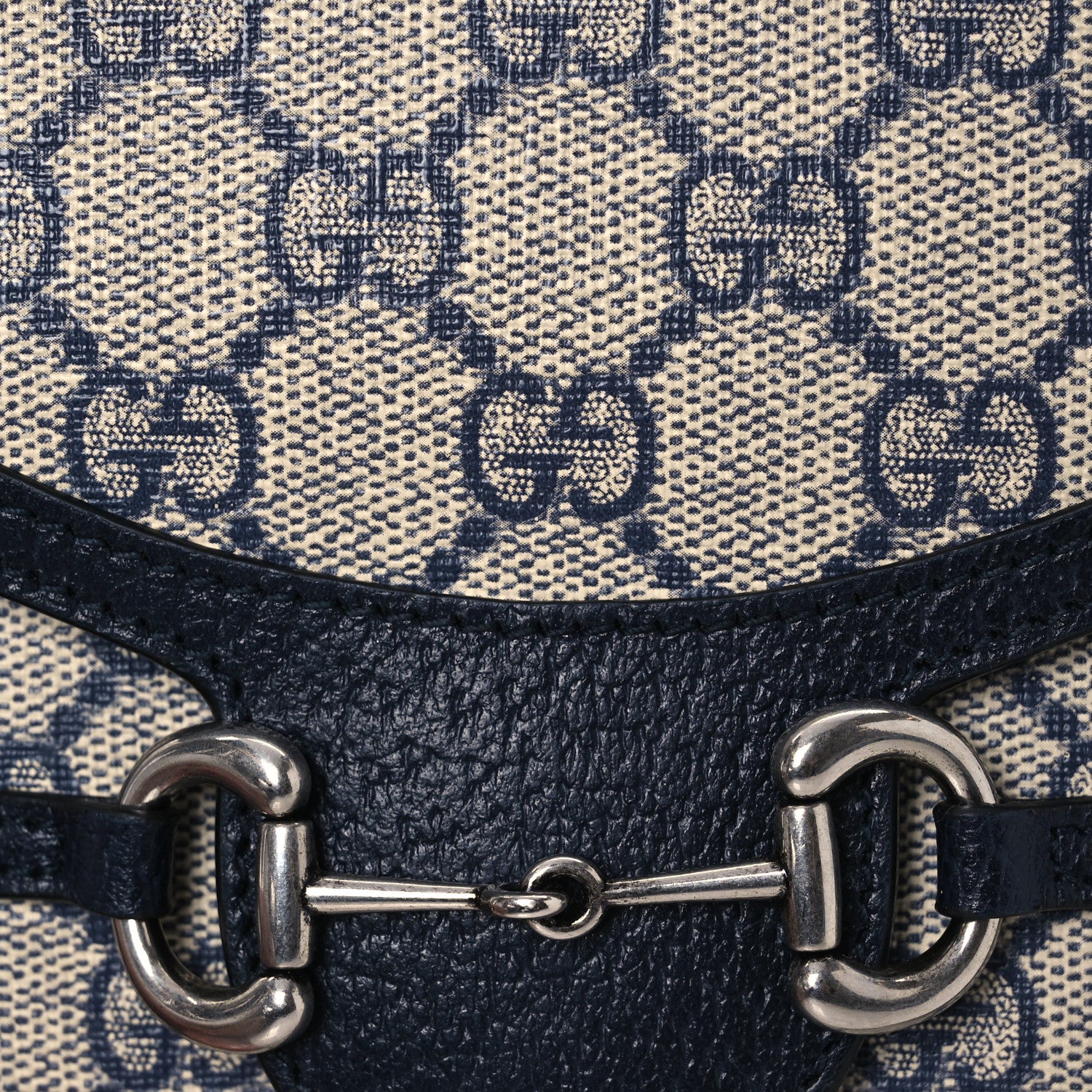 Gucci GG Supreme Monogram Textured Dollar Calfskin Mini Horsebit 1955 Crossbody Bag Beige Blue 8 of 14