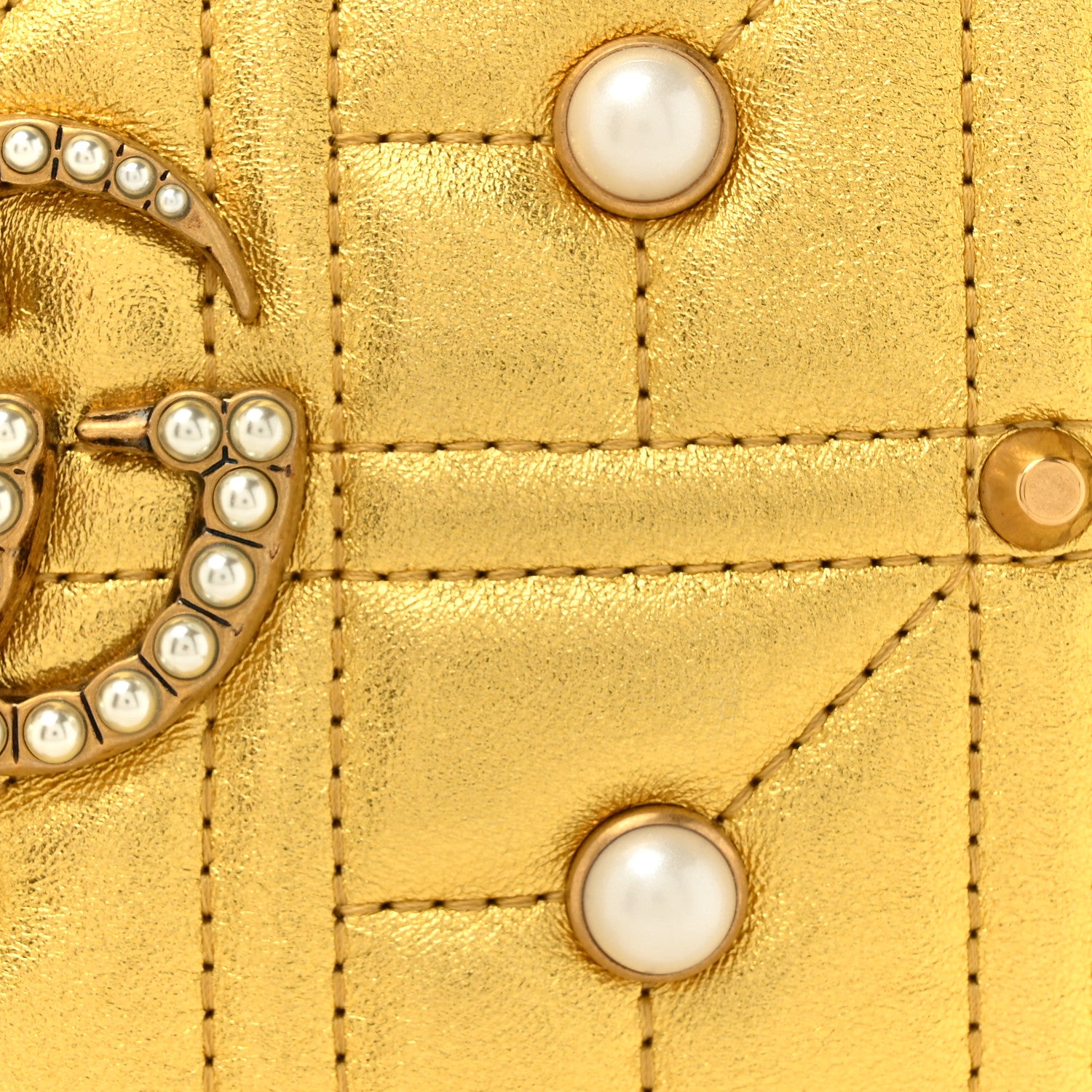 Gucci Metallic Calfskin Matelasse Studded Small Pearly GG Marmont Chain Shoulder Bag Gold 8 of 11