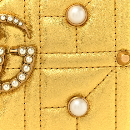 Gucci Metallic Calfskin Matelasse Studded Small Pearly GG Marmont Chain Shoulder Bag Gold 8 of 11
