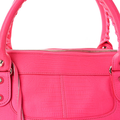 Balenciaga Calfskin Lizard Embossed Silver Hardware Work Rose Fluo 9 of 11