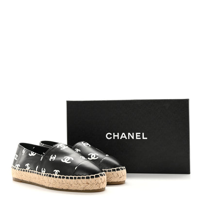 Chanel Lambskin Printed CC Espadrilles 36 Black White 6 of 11