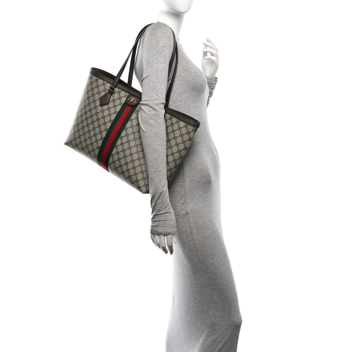 Gucci X BALENCIAGA BB Supreme Monogram Web Medium Ophidia Shopping Tote Beige New Acero 2 of 10