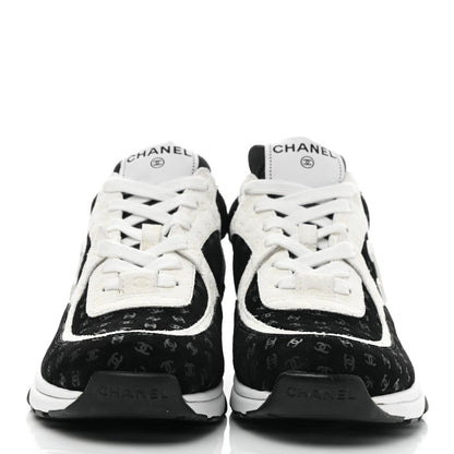 Chanel Suede Calfskin Printed CC Sneakers 38.5 Black White 2 of 10