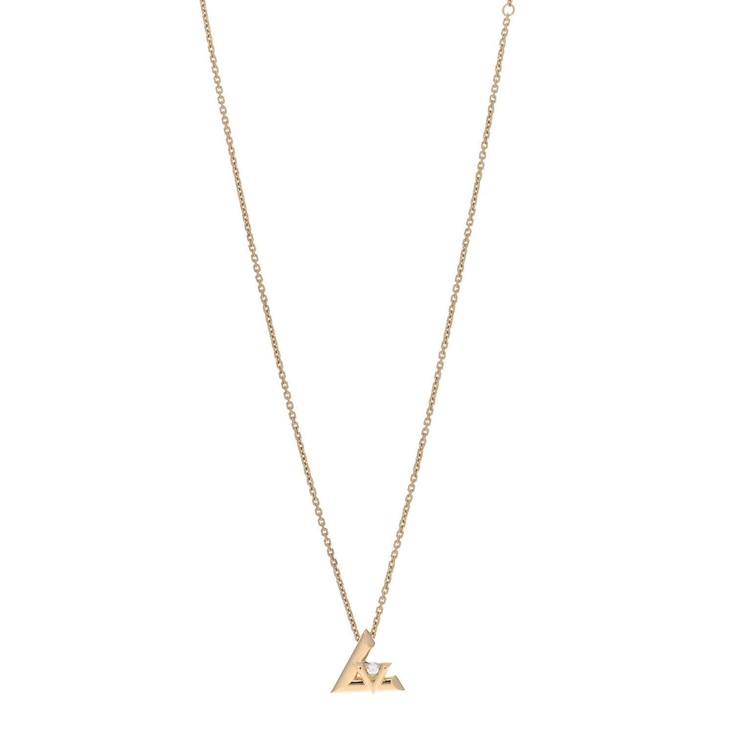 Louis Vuitton 18K Yellow Gold Diamond Large LV Volt One Pendant Necklace 1 of 5