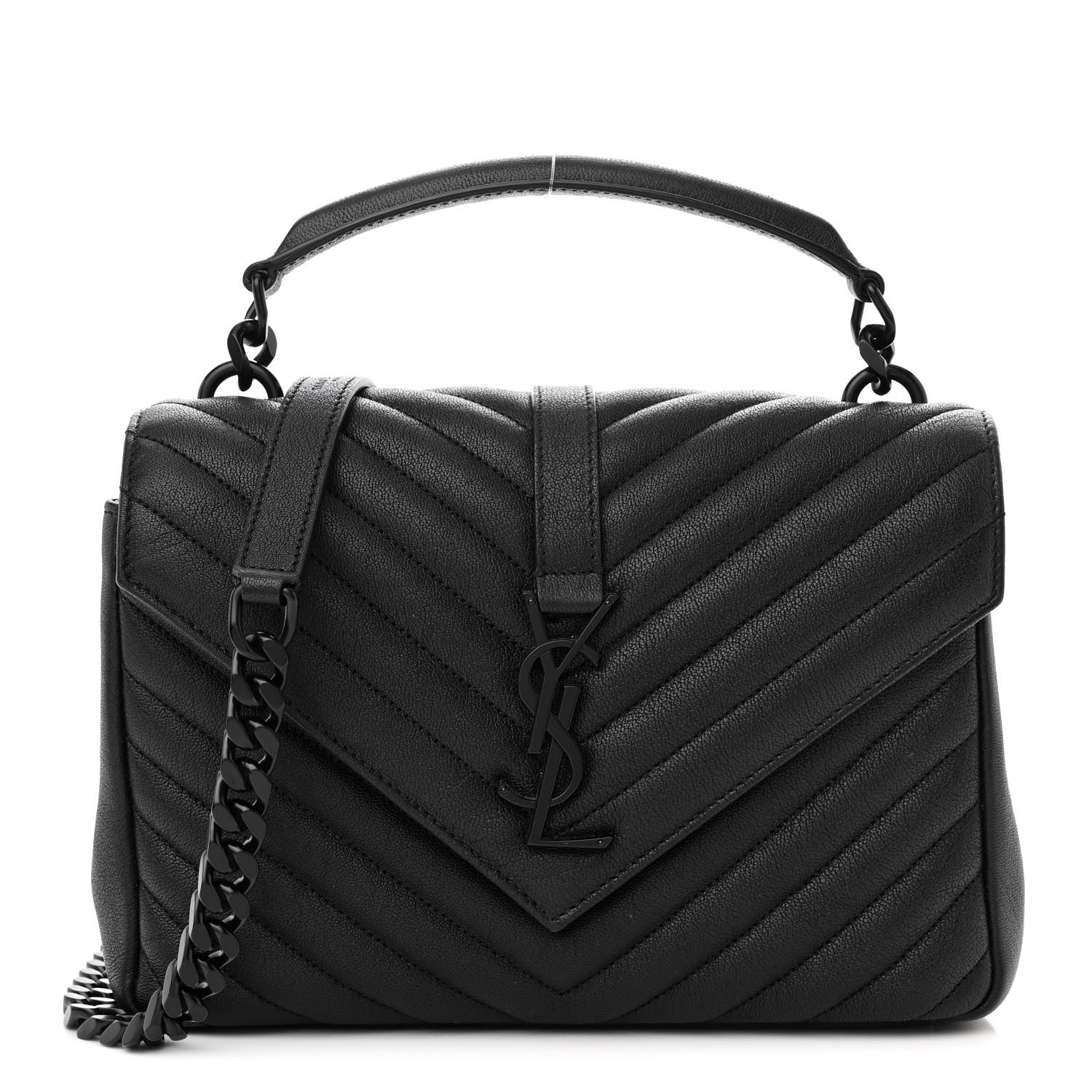 Saint Laurent Sheepskin Matelasse Chevron Monogram Monochrome Medium College Bag Black 1 of 11