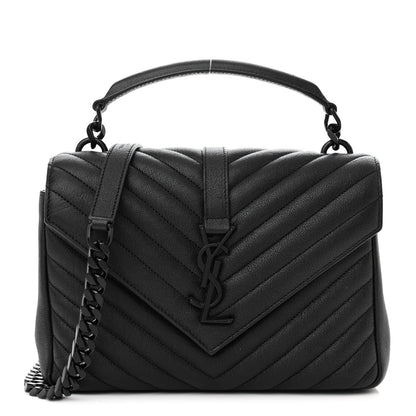 Saint Laurent Sheepskin Matelasse Chevron Monogram Monochrome Medium College Bag Black 1 of 11