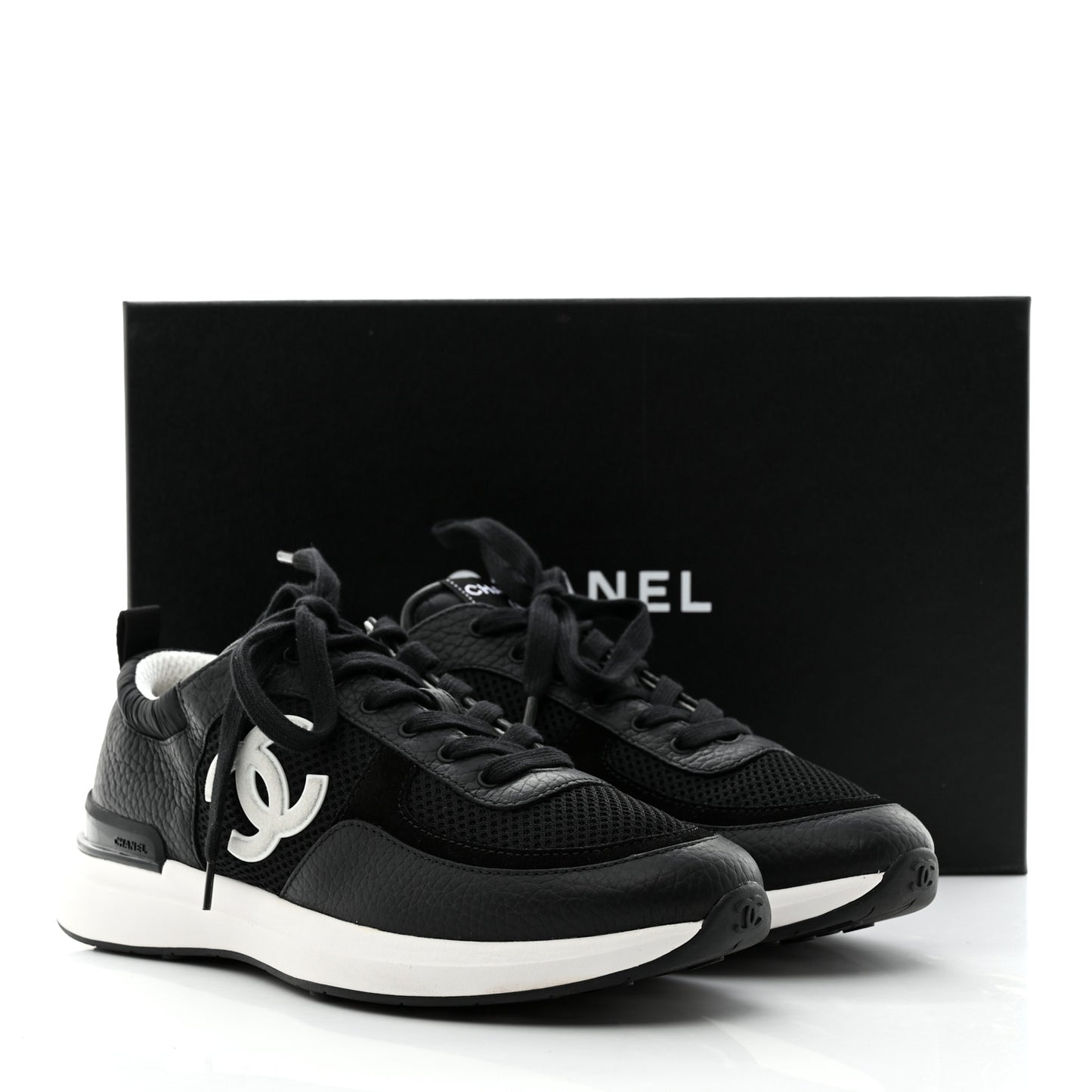 Calfskin Mesh Lycra Suede Womens Logo Sneakers 39 Black