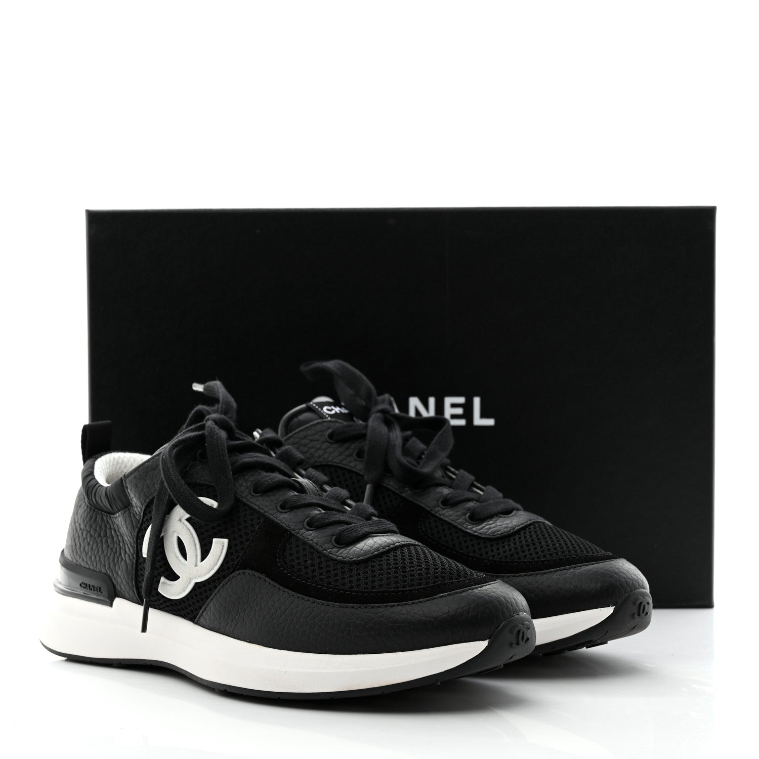 Chanel Calfskin Mesh Lycra Suede Womens Logo Sneakers 39 Black 9 of 9