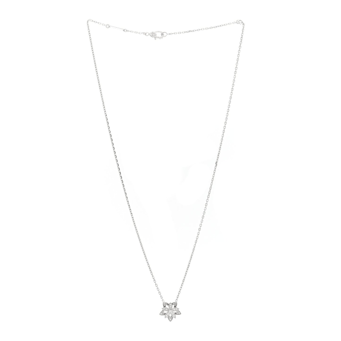 18K White Gold Diamond Mini Lotus Pendant Necklace