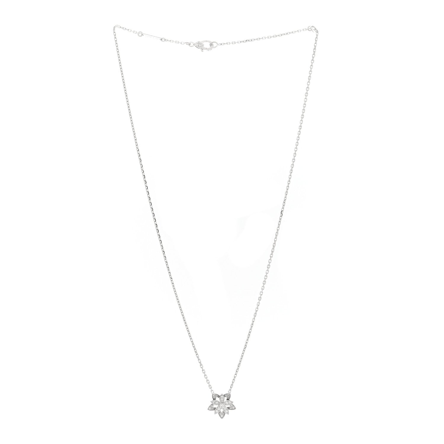 Van Cleef & Arpels 18K White Gold Diamond Mini Lotus Pendant Necklace 3 of 4