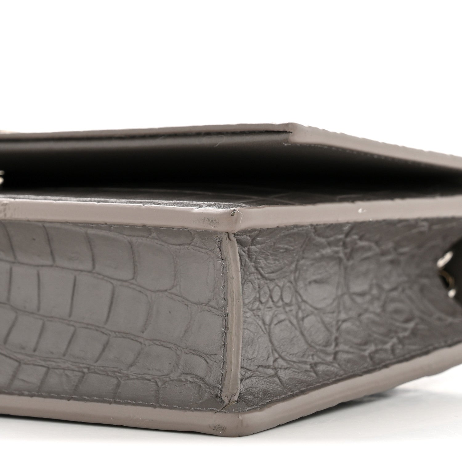 Saint Laurent Calfskin Crocodile Embossed Kate Monogram Tassel Chain Wallet Fog 10 of 12