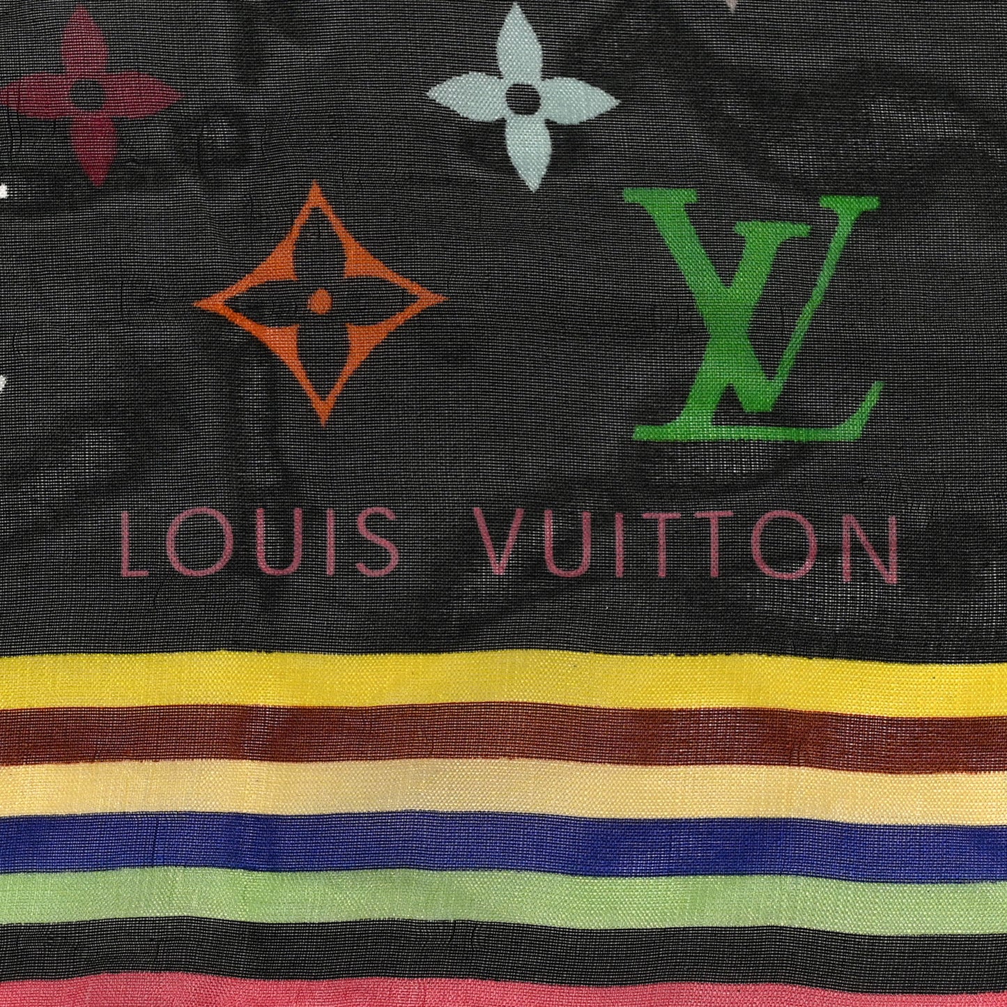 Silk Multicolor Square Scarf Black
