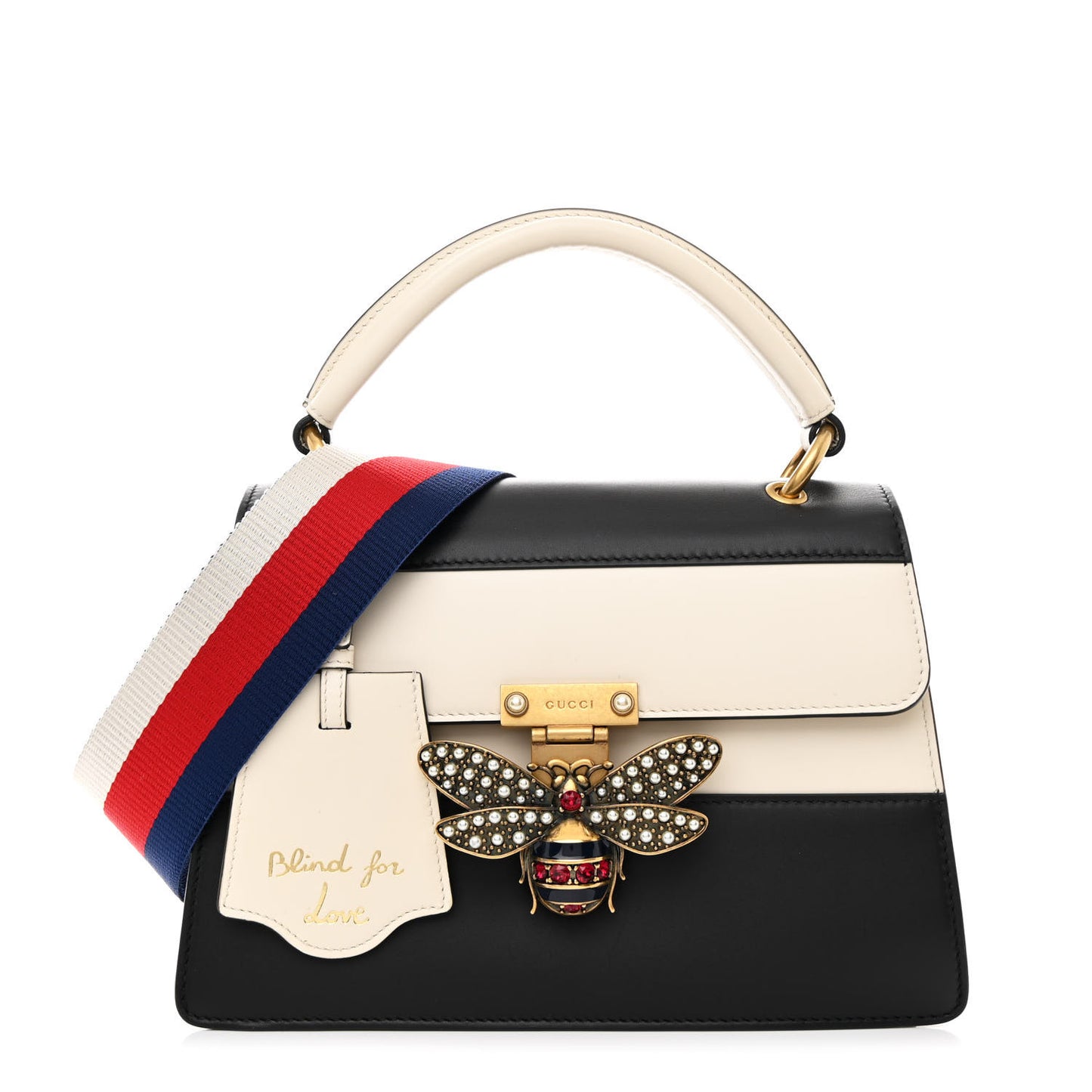 Calfskin Sylvie Web Small Queen Margaret Top Handle Bag Black White