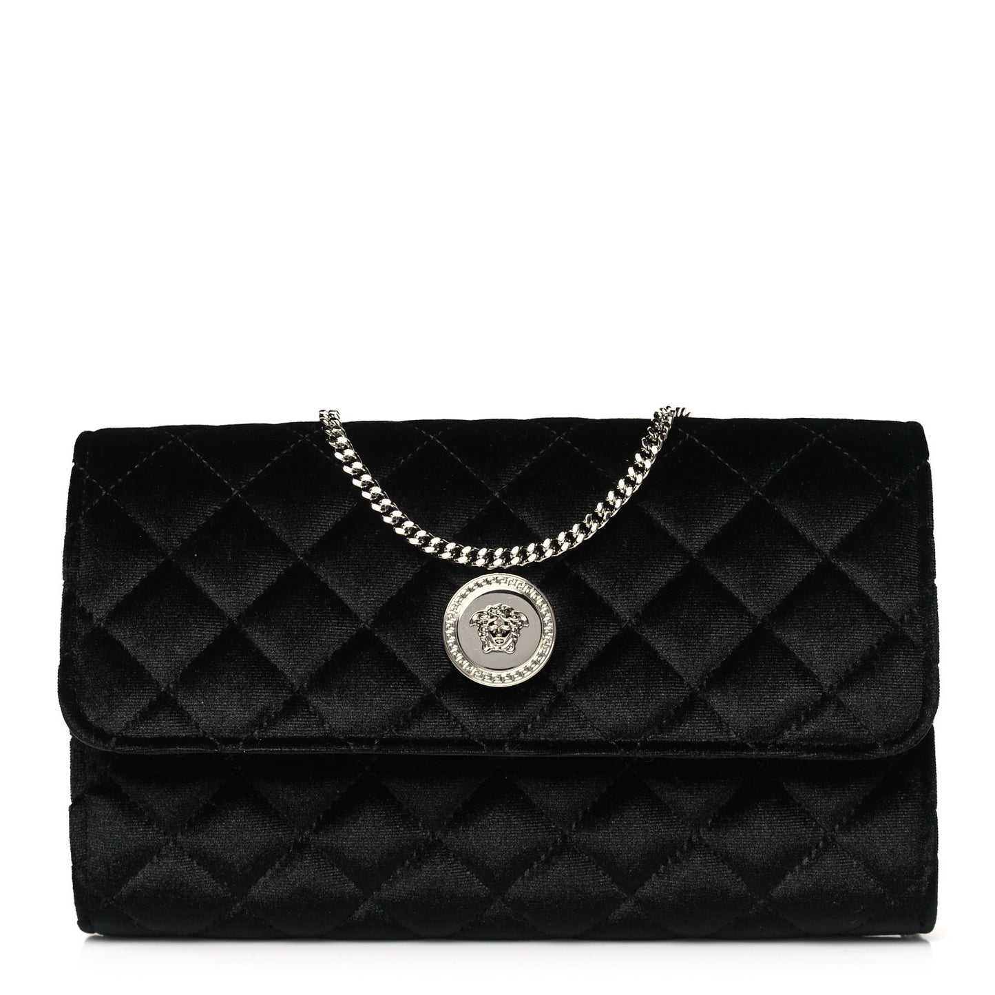 Velvet Quilted Medusa Wallet On Chain Black