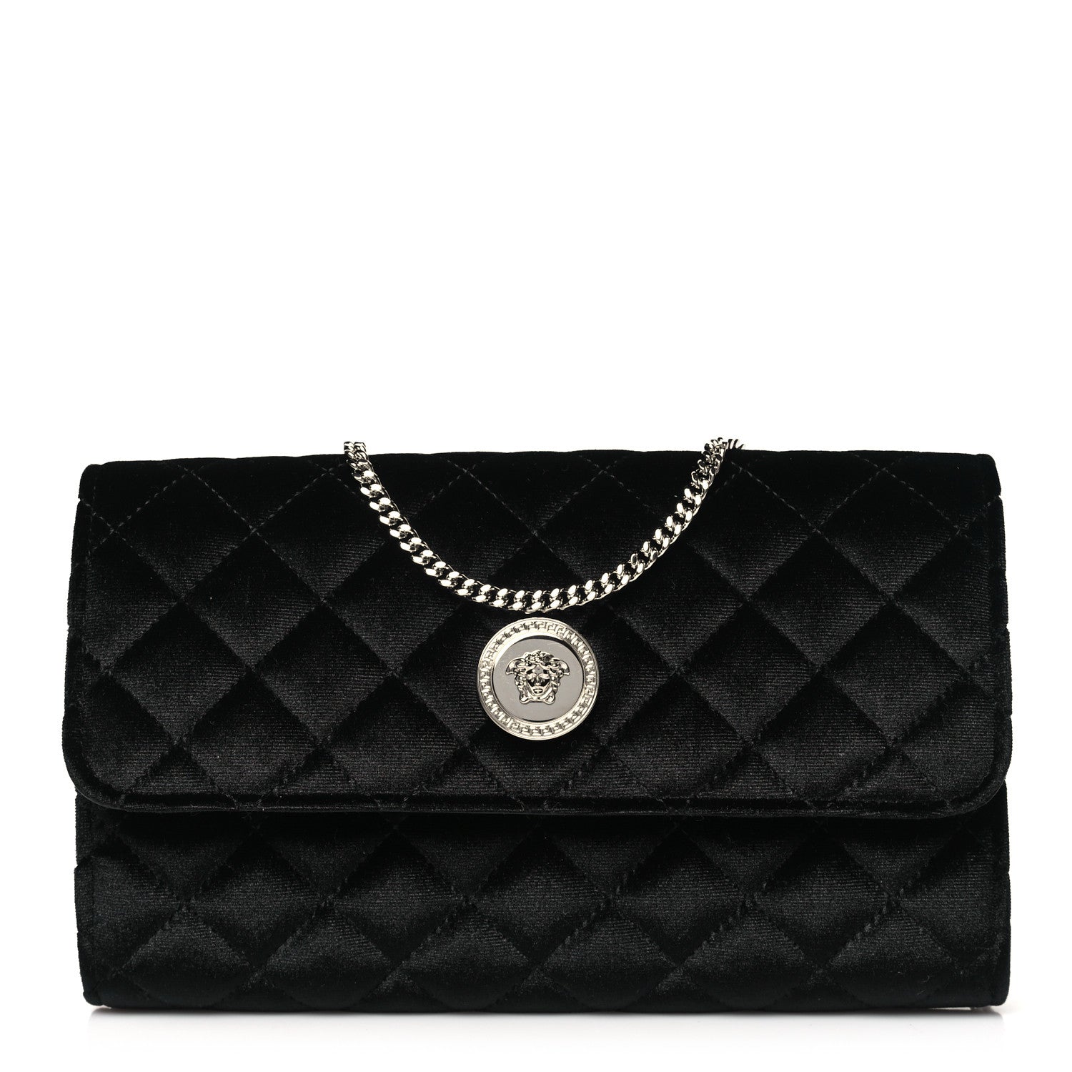 Versace Velvet Quilted Medusa Wallet On Chain Black 1 of 9